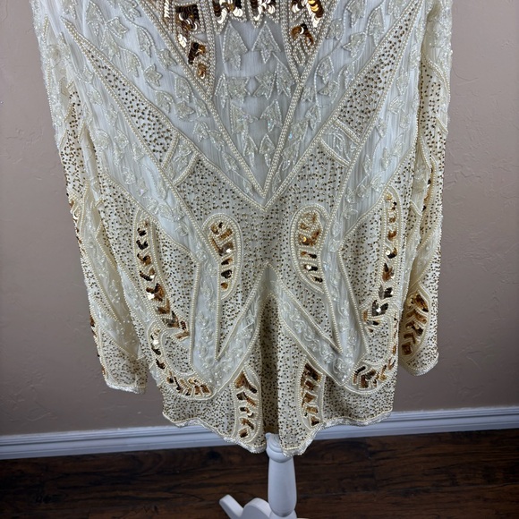 Vintage Royal Feelings Cream Ivory Embellished Beaded Evening Jacket Silk 2X - Picture 7 of 15